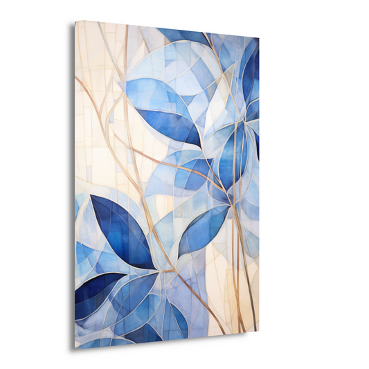 Minimalistisch schilderij met blauwe bladeren canvas