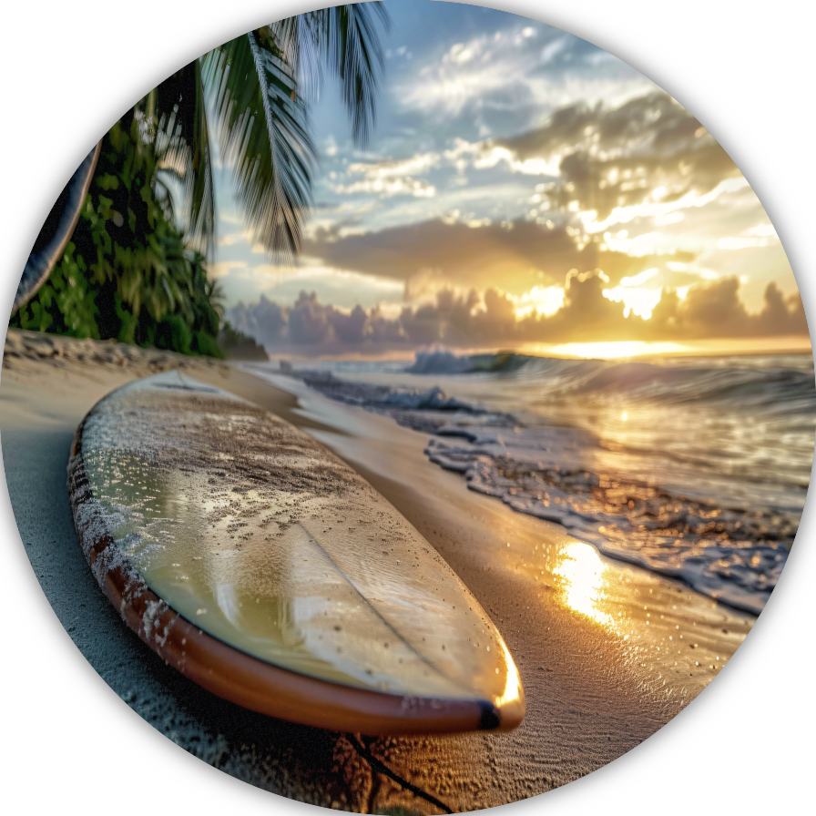 Zonsondergang met surfboard forex muurcirkel