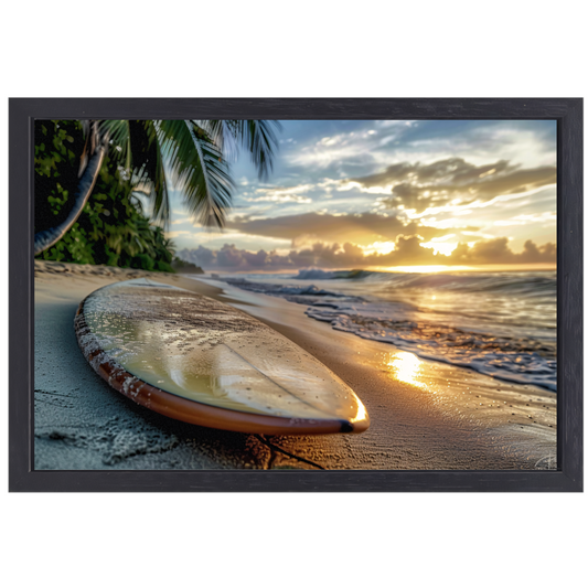 Zonsondergang met surfboard canvas met baklijst