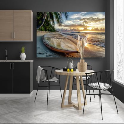 Zonsondergang met surfboard poster