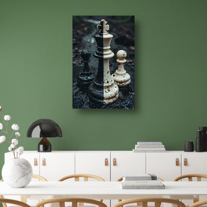 Schaakstukken in een Boslandschap poster