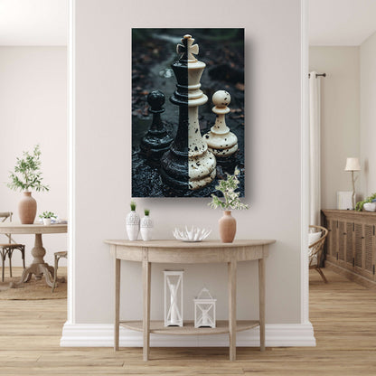 Schaakstukken in een Boslandschap poster