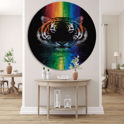 Majestueuze tijger met regenboogkleuren forex muurcirkel