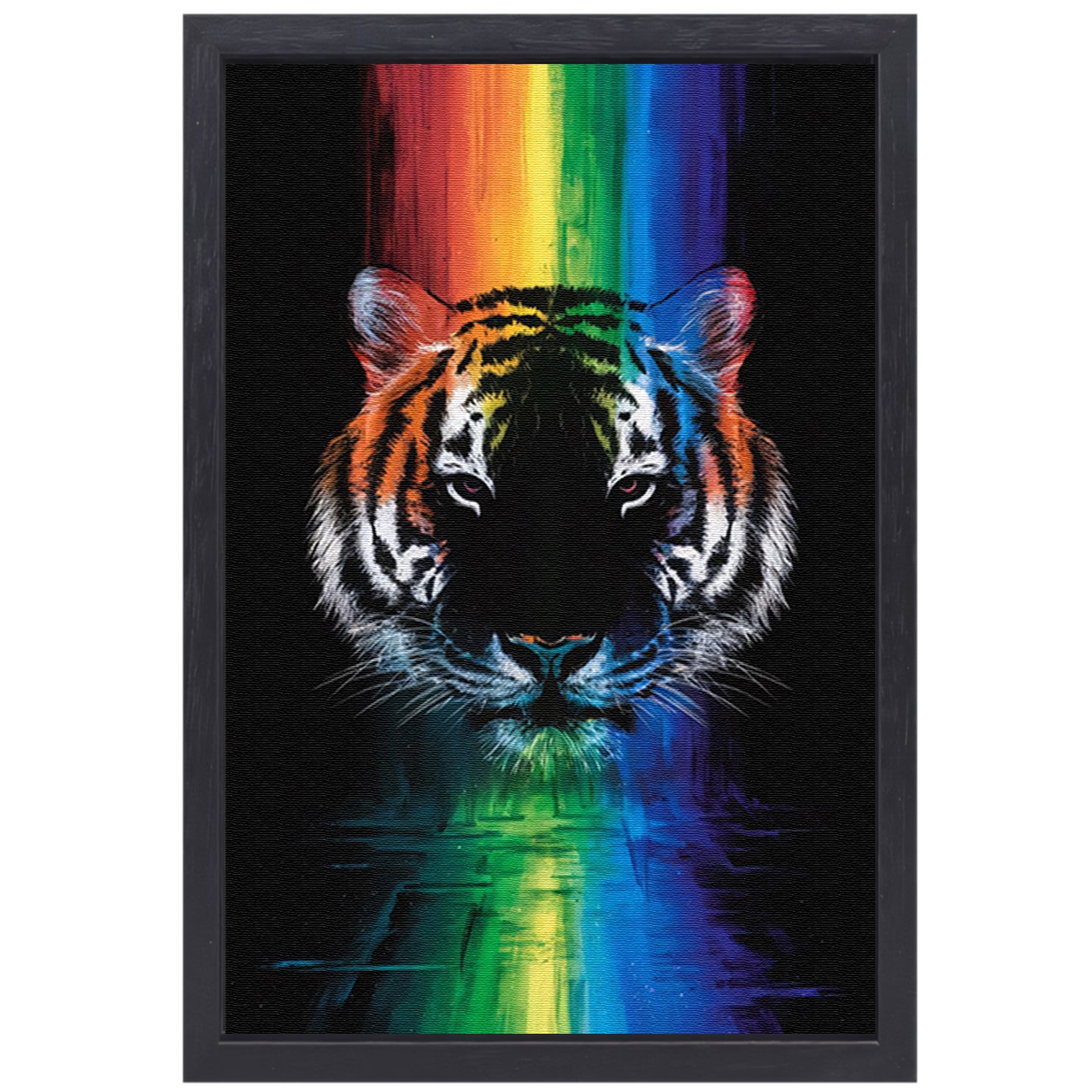 Majestueuze tijger met regenboogkleuren canvas met baklijst