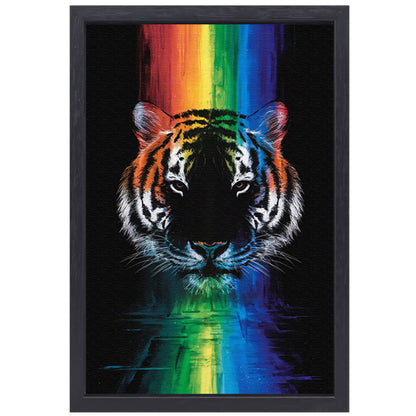 Majestueuze tijger met regenboogkleuren canvas met baklijst