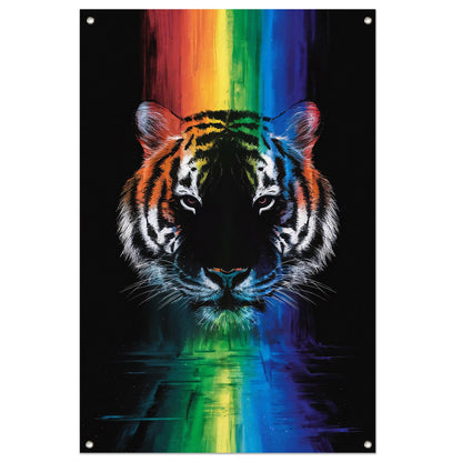 Majestueuze tijger met regenboogkleuren tuinposter