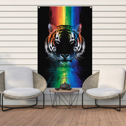 Majestueuze tijger met regenboogkleuren tuinposter