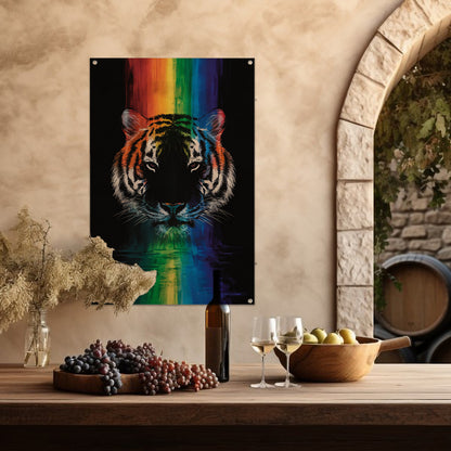 Majestueuze tijger met regenboogkleuren tuinposter