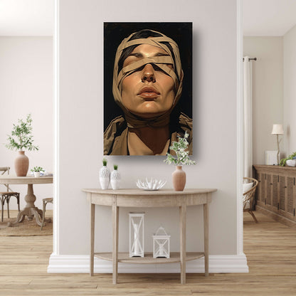 Vrouw met verband over ogen in surrealistische stijl canvas