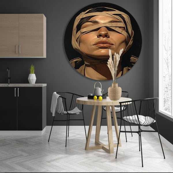 Vrouw met verband over ogen in surrealistische stijl forex muurcirkel