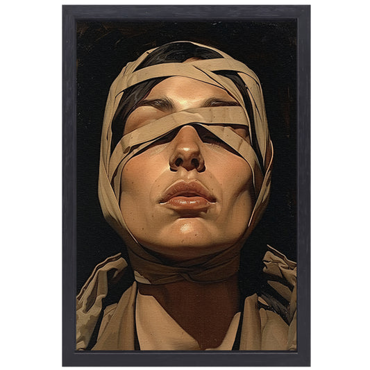 Vrouw met verband over ogen in surrealistische stijl canvas met baklijst