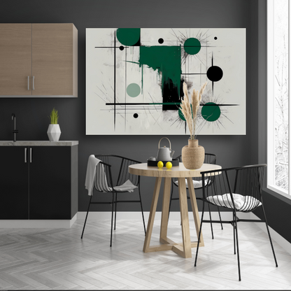 Minimalistische abstracte geometrie met groen canvas met baklijst