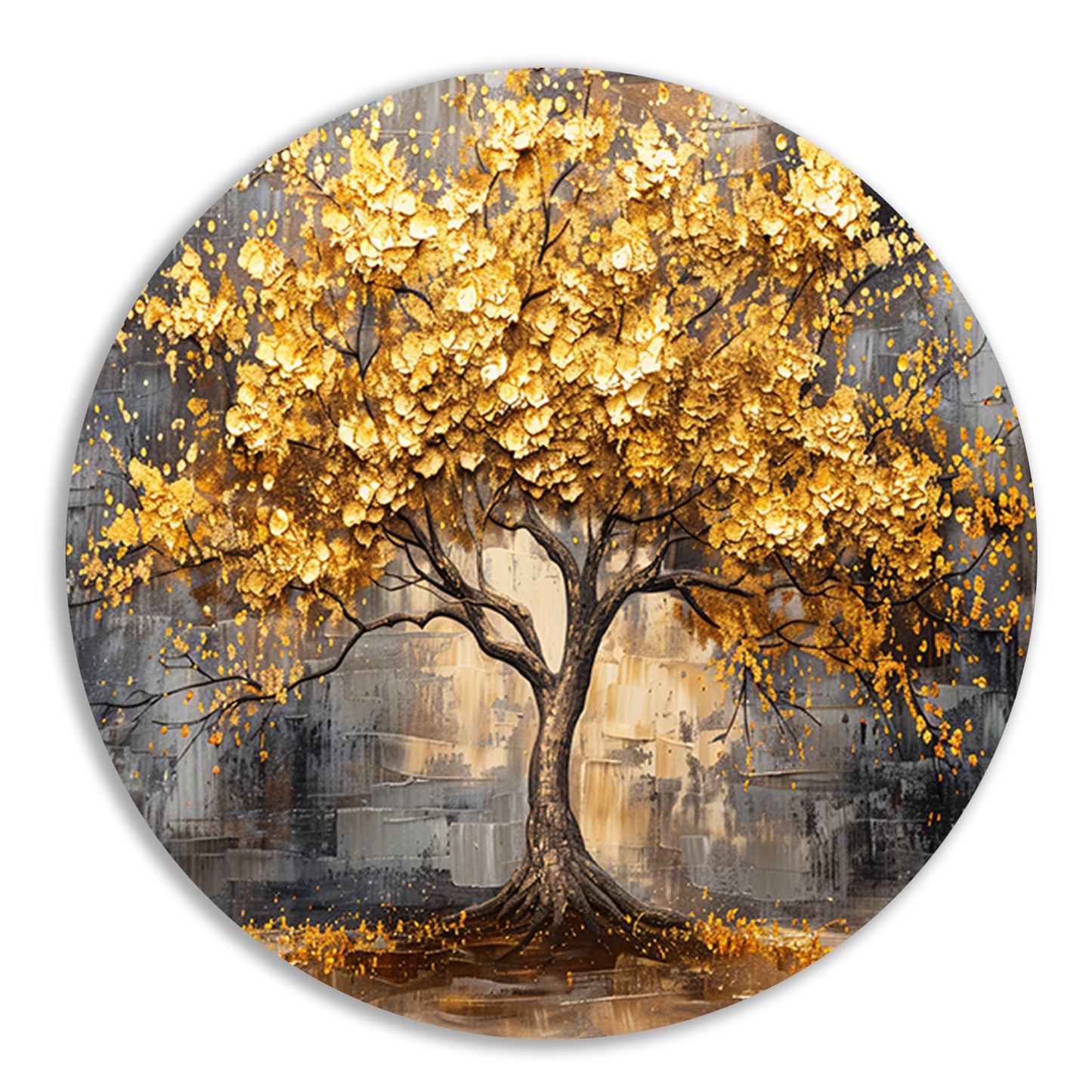 Boom met gouden bladeren tegen abstracte achtergrond forex muurcirkel