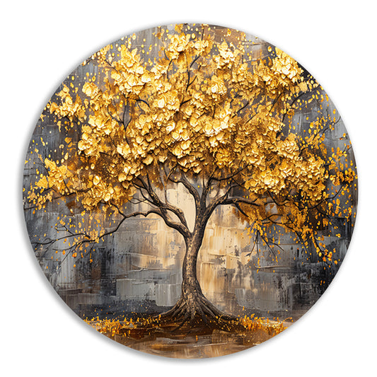 Boom met gouden bladeren tegen abstracte achtergrond forex muurcirkel