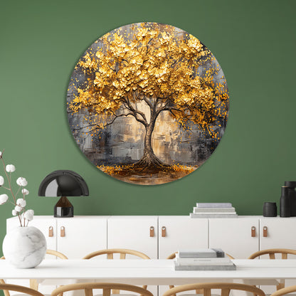 Boom met gouden bladeren tegen abstracte achtergrond forex muurcirkel