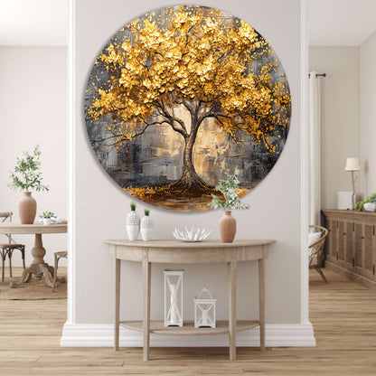 Boom met gouden bladeren tegen abstracte achtergrond forex muurcirkel