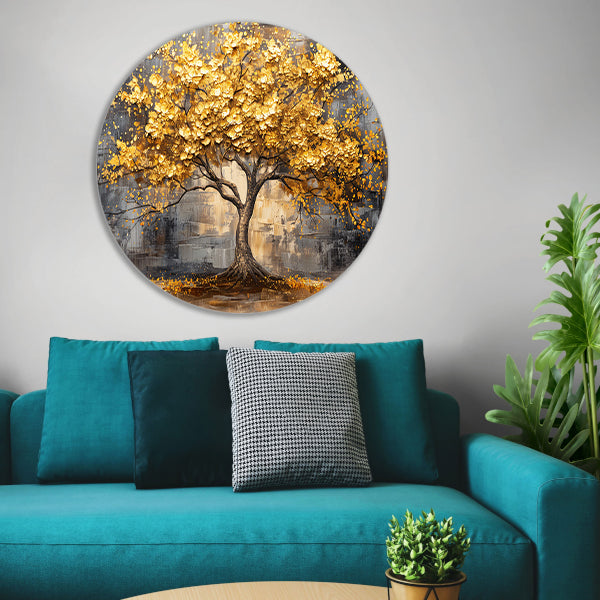 Boom met gouden bladeren tegen abstracte achtergrond forex muurcirkel