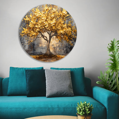 Boom met gouden bladeren tegen abstracte achtergrond forex muurcirkel