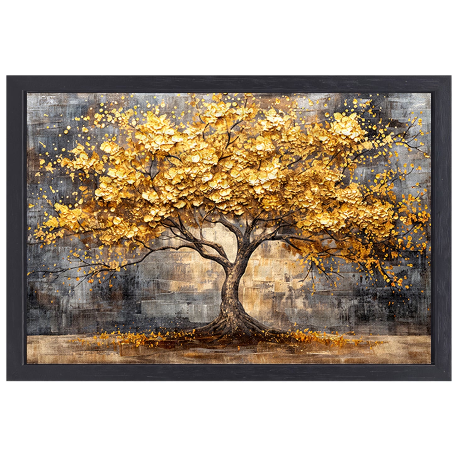 Boom met gouden bladeren tegen abstracte achtergrond canvas met baklijst