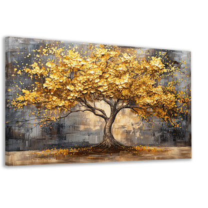 Boom met gouden bladeren tegen abstracte achtergrond canvas