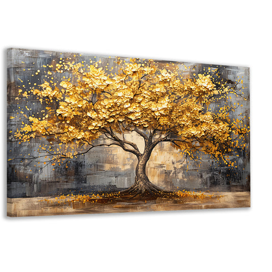 Boom met gouden bladeren tegen abstracte achtergrond canvas