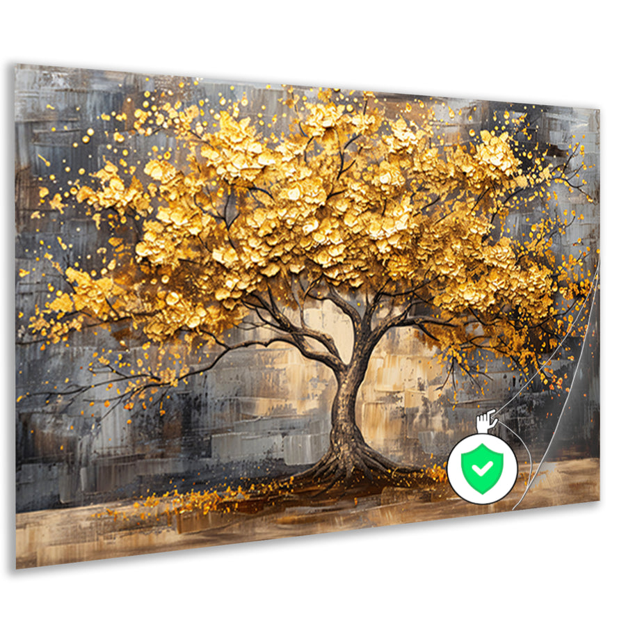 Boom met gouden bladeren tegen abstracte achtergrond poster