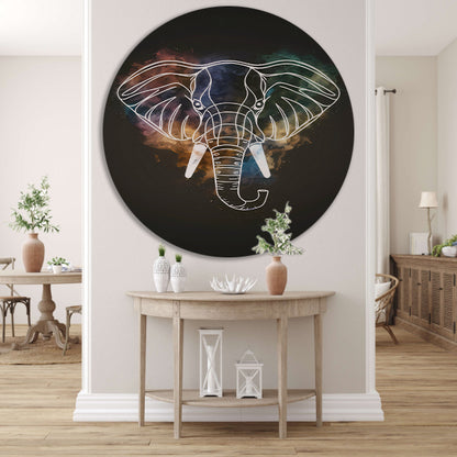 Minimalistische Olifant in Kosmische Nevel aluminium muurcirkel
