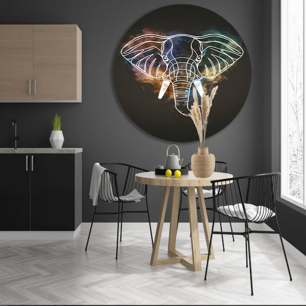 Minimalistische Olifant in Kosmische Nevel aluminium muurcirkel