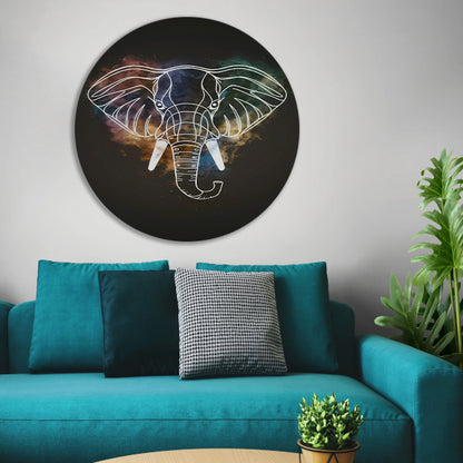 Minimalistische Olifant in Kosmische Nevel aluminium muurcirkel