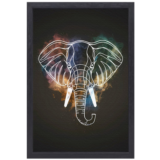 Minimalistische Olifant in Kosmische Nevel canvas met baklijst