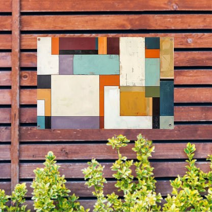 Kleurrijke abstracte geometrische rechthoeken kunstwerk tuinposter