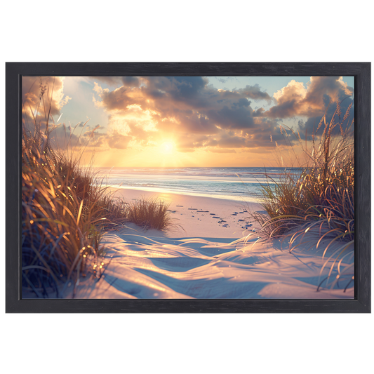 Betoverende zonsondergang op het strand met levendige kleuren canvas met baklijst