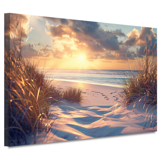 Betoverende zonsondergang op het strand met levendige kleuren canvas