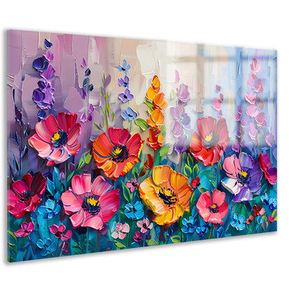 Kleurrijk schilderij van een bloemenveld acrylglas