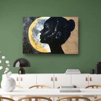 Silhouet van vrouw met sterren en maan poster
