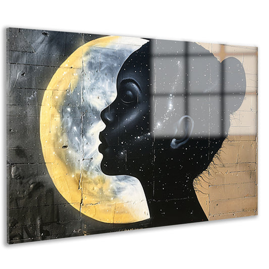 Silhouet van vrouw met sterren en maan acrylglas