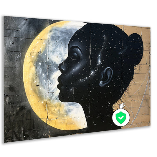 Silhouet van vrouw met sterren en maan poster