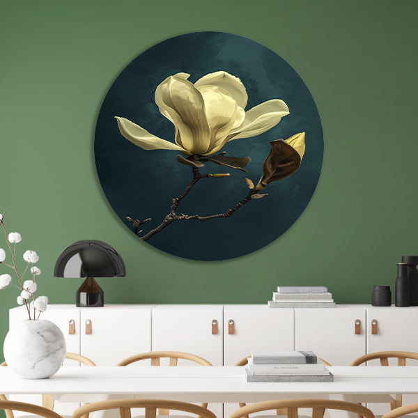 Prachtig realistisch schilderij van een bloem aluminium muurcirkel