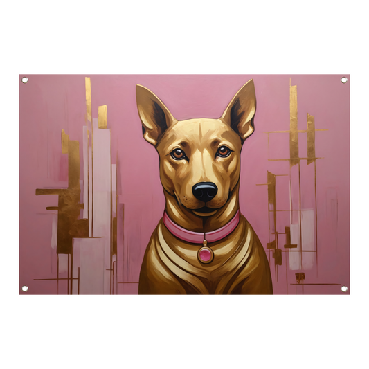 Elegante Hond in Roze en Goud tuinposter