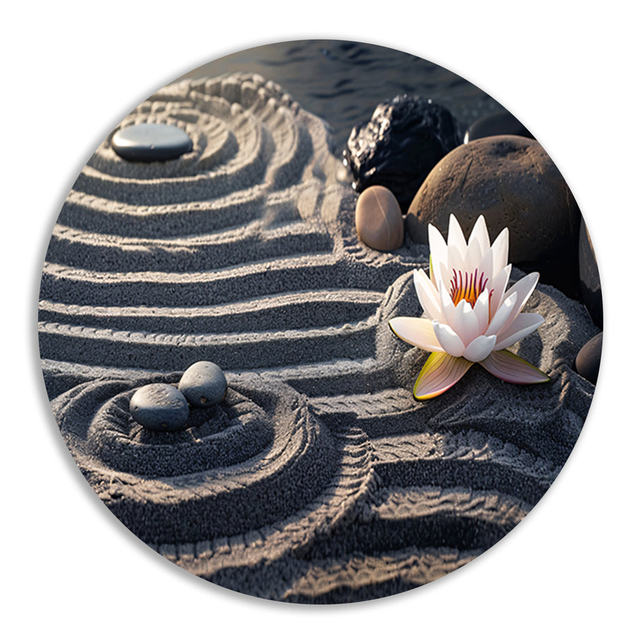 Zen tuin met bloem en stenen aluminium muurcirkel