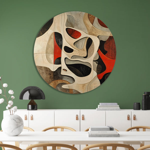 Dynamisch abstract kunstwerk met levendige kleuren aluminium muurcirkel