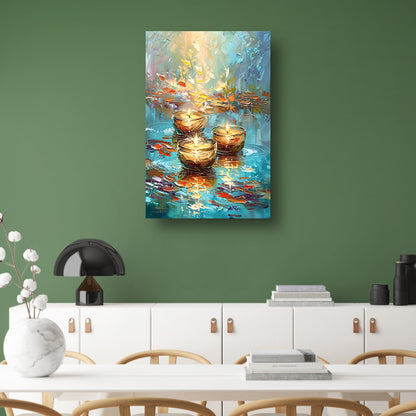 Abstracte schilderij van drijvende kaarsen canvas met baklijst