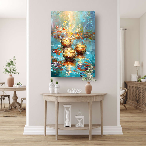 Abstracte schilderij van drijvende kaarsen acrylglas