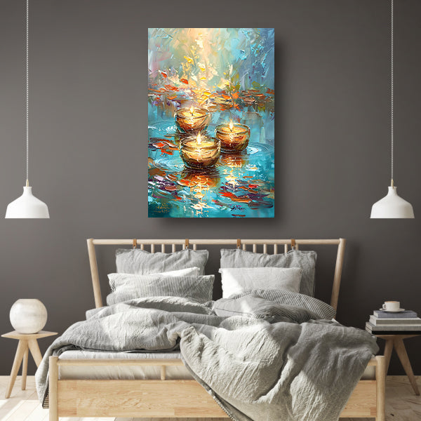Abstracte schilderij van drijvende kaarsen canvas