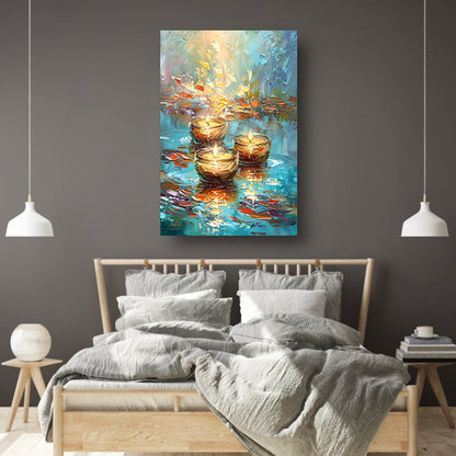Abstracte schilderij van drijvende kaarsen canvas