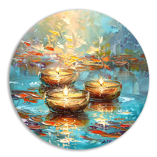 Abstracte schilderij van drijvende kaarsen forex muurcirkel