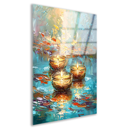 Abstracte schilderij van drijvende kaarsen acrylglas
