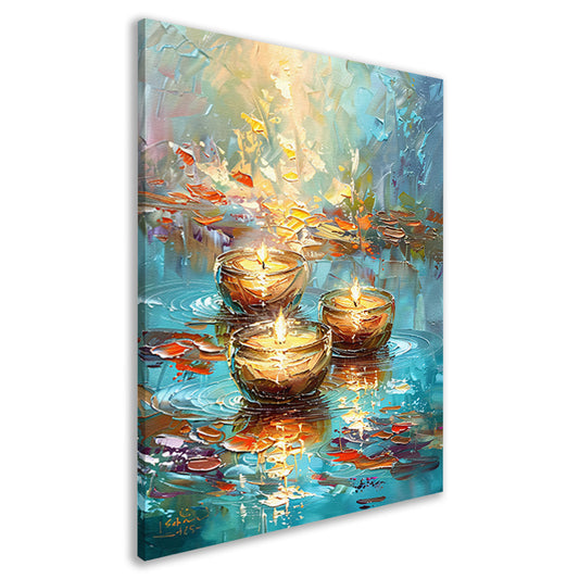 Abstracte schilderij van drijvende kaarsen canvas