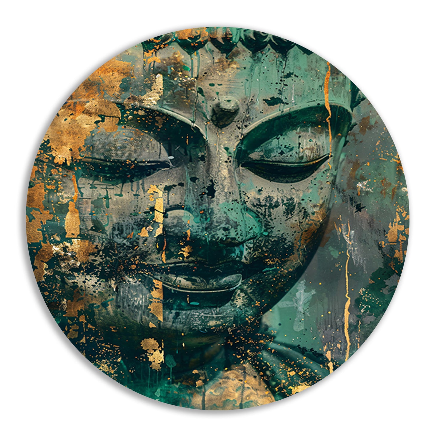 Mysterieuze Boeddha in rustieke kleuren aluminium muurcirkel