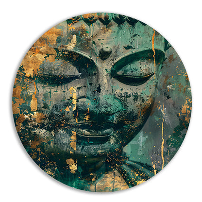 Mysterieuze Boeddha in rustieke kleuren aluminium muurcirkel